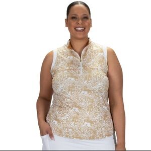 NANCY LOPEZ Golf Jungle Oasis Collection Sleeveless Polo Plus - 2X Gold